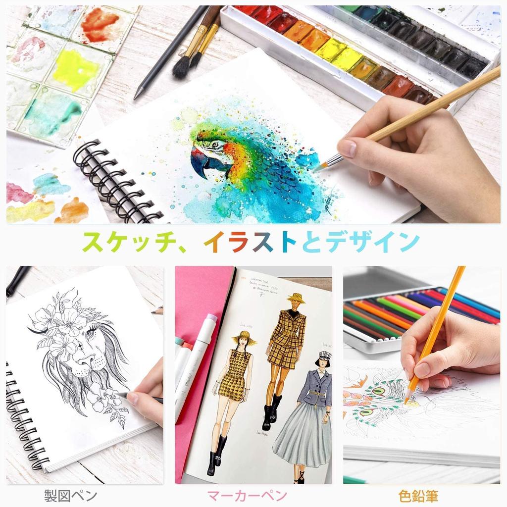 Ohuhu Sketchbook Watercolor Paper 200gsm 254mm x 193mm 62 Sheets Extra Thick Mixed Media Sketchbook Medium Ring Type Perforated Marker