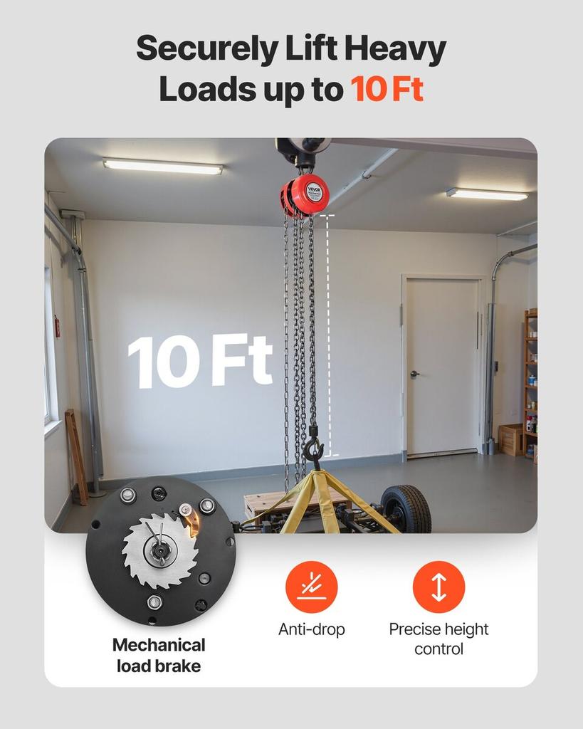 Hand Chain Hoist, 1 Ton Capacity, Manual Chain Block with Upgrade G70 Galvanized Chain, 3 M Lifting Height, Heavy Duty Pulley Hoist for Garage