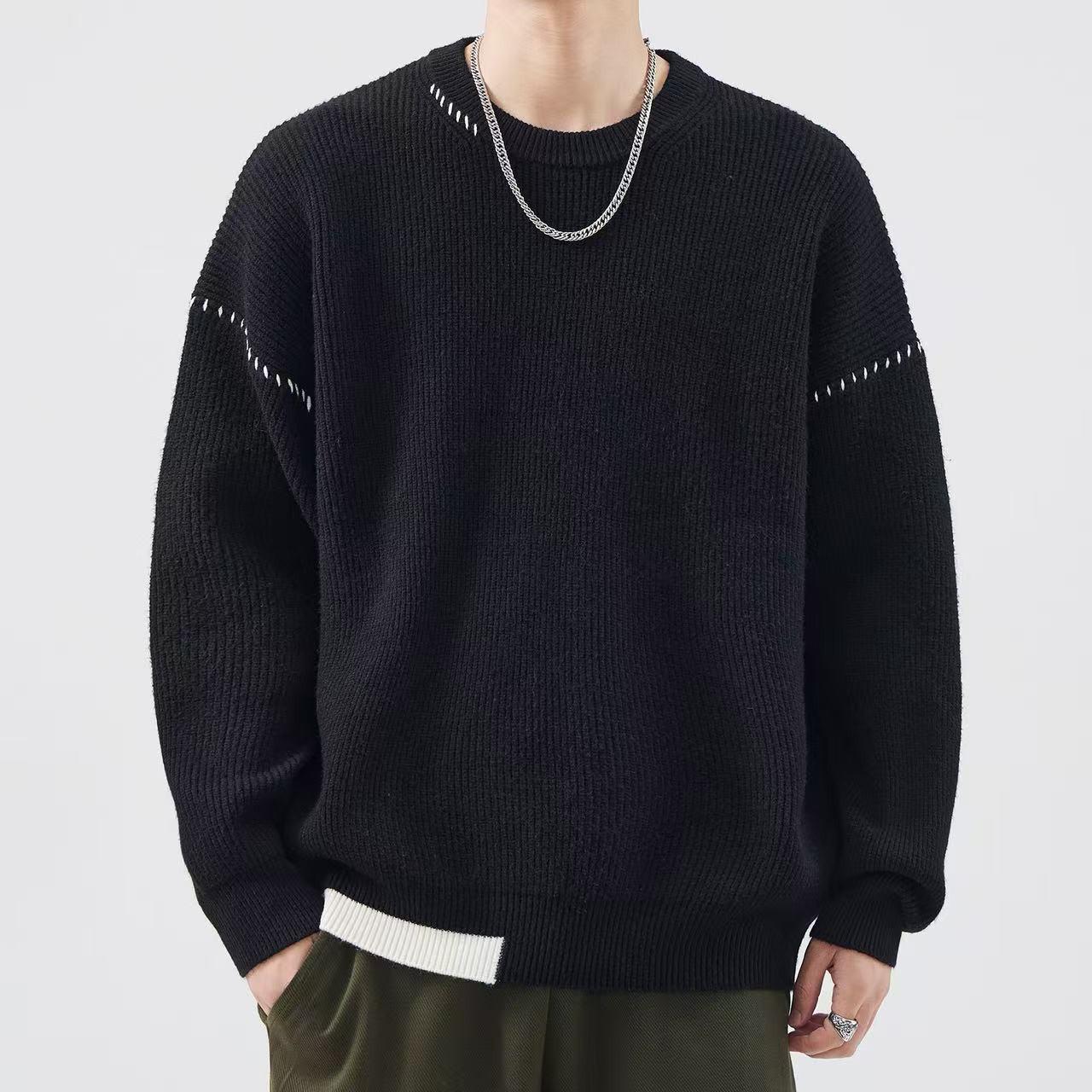 Men s Trendy Loose Round Neck Casual Thickened Warm Sweater M (50-55 kg)
