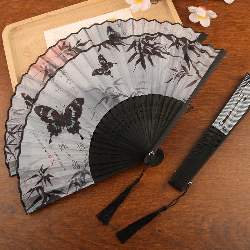 Chinese Folding Fan Bamboo Ink Wash Painting Hand Fans Traditional Oriental Fans Wedding Dance Hanfu Dress Props