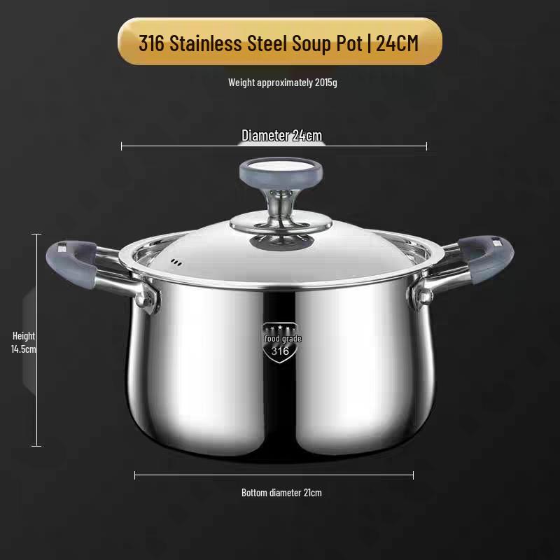 316 Stainless Steel Rivetless Stew Pot with Two-Layer Silicone, Large Capacity for Steaming and Simmering.