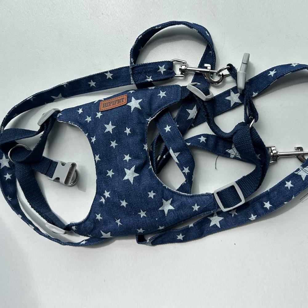 Hundegeschirr-Set mit 2M Leine Denim-Geschirr Verstellbarer Gurt für kleine und mittlere Hunde Katzen Hundezubehör Outdoor für Bichon Frisé