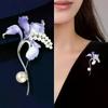 Fashion Pretty Enamel Imitate Pearl Flower Brooches For Women Lily Flowers Plants Brooch Pins Party Jewelry Accessories Gifts