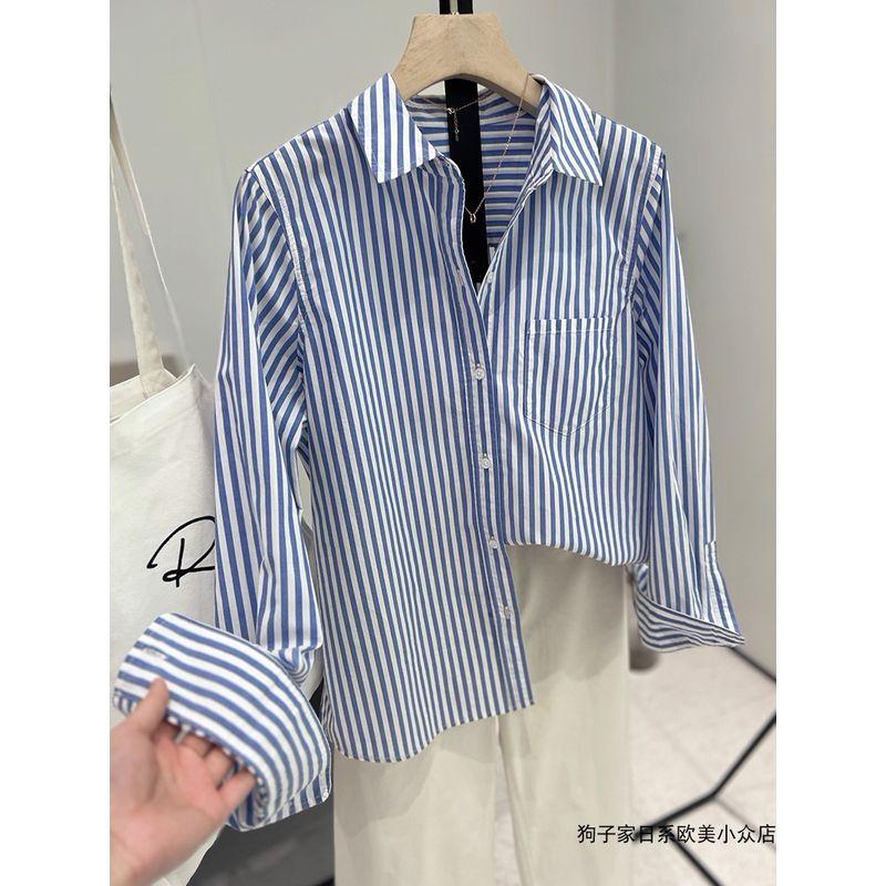 

Экспортировано в США R Домашний Чистый Юань Нишевый Высококлассный Освежающий Классическая Синяя Полоска Выстиранные Рубашки из Хлопка Высокой Плотности Женские Blue Stripe M