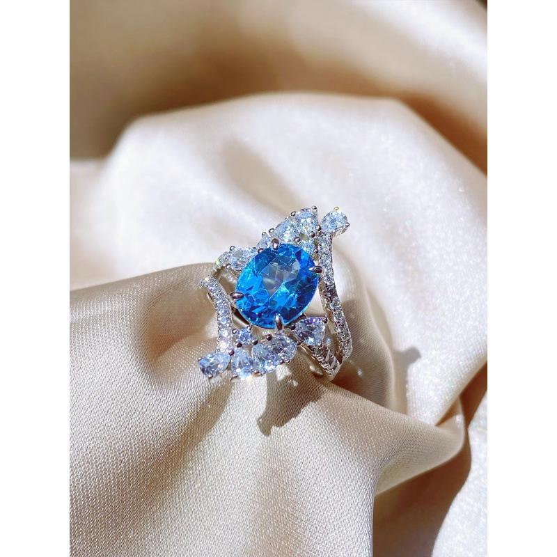 High-End Blue Paraiba Tourmaline Open Ring for Women – Comparable to Aquamarine Adjustable