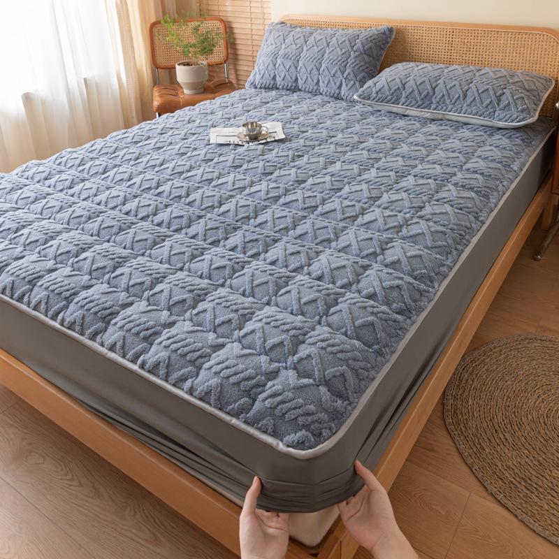 Milk Velvet Fitted Sheet, Taffeta Non-slip Massage Mattress, Simmons Protective Cover, Warm Short Velvet Bed Cover, Single Fitted Sheet