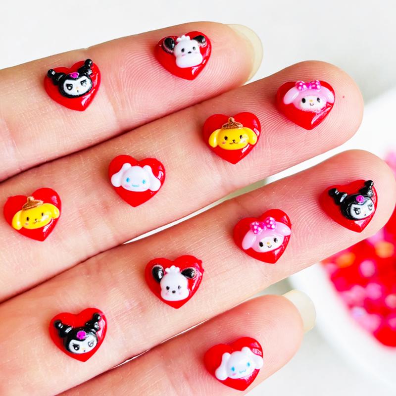 60 Pieces Of Mixed Resin Cartoon Sanrio Red Peach Heart Animal Head Rhinestone For Nail Art 3D Decoration Jewelry A42