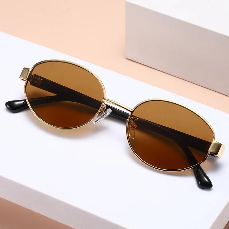 High-end Metal Retro Sun Glasses Unisex UV400 Eye Protection Oval Frame Street Photography Travel Outdoor Driving Shades Eyewear