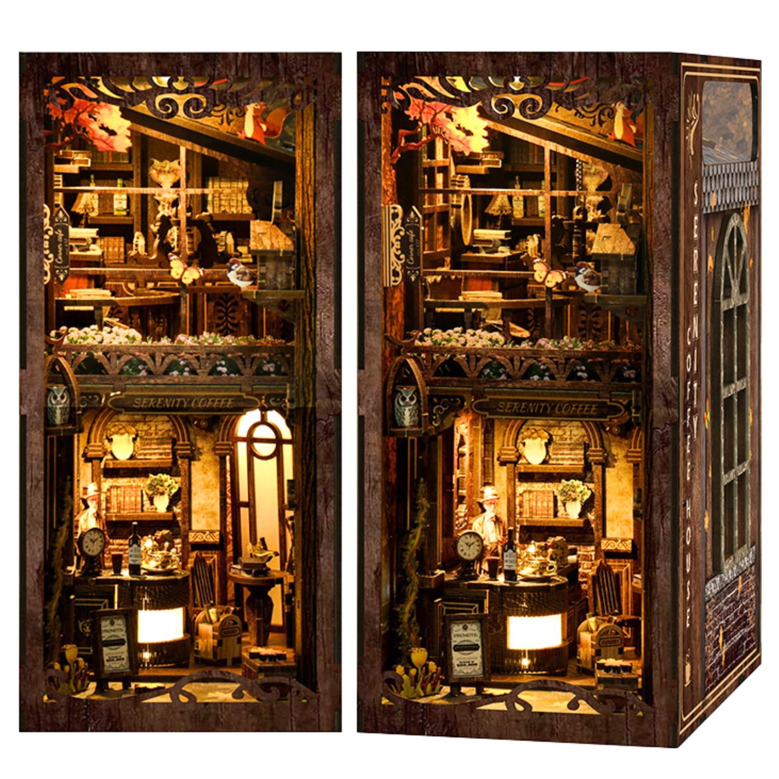 

MARUHADO Book Nook Dollhouse Miniature with LED 3D Wooden DIY Back Alley Cafe Kit, Light, Puzzle, Bookshelf, Handmade,