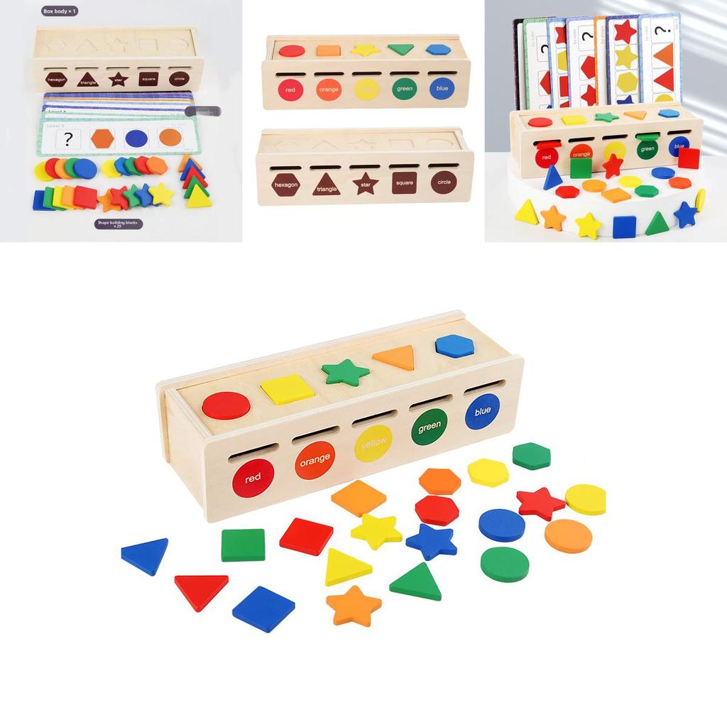 Wooden Shape Color Sorting Toy Box For Kid Educational Learning And Hand Eye Coordination