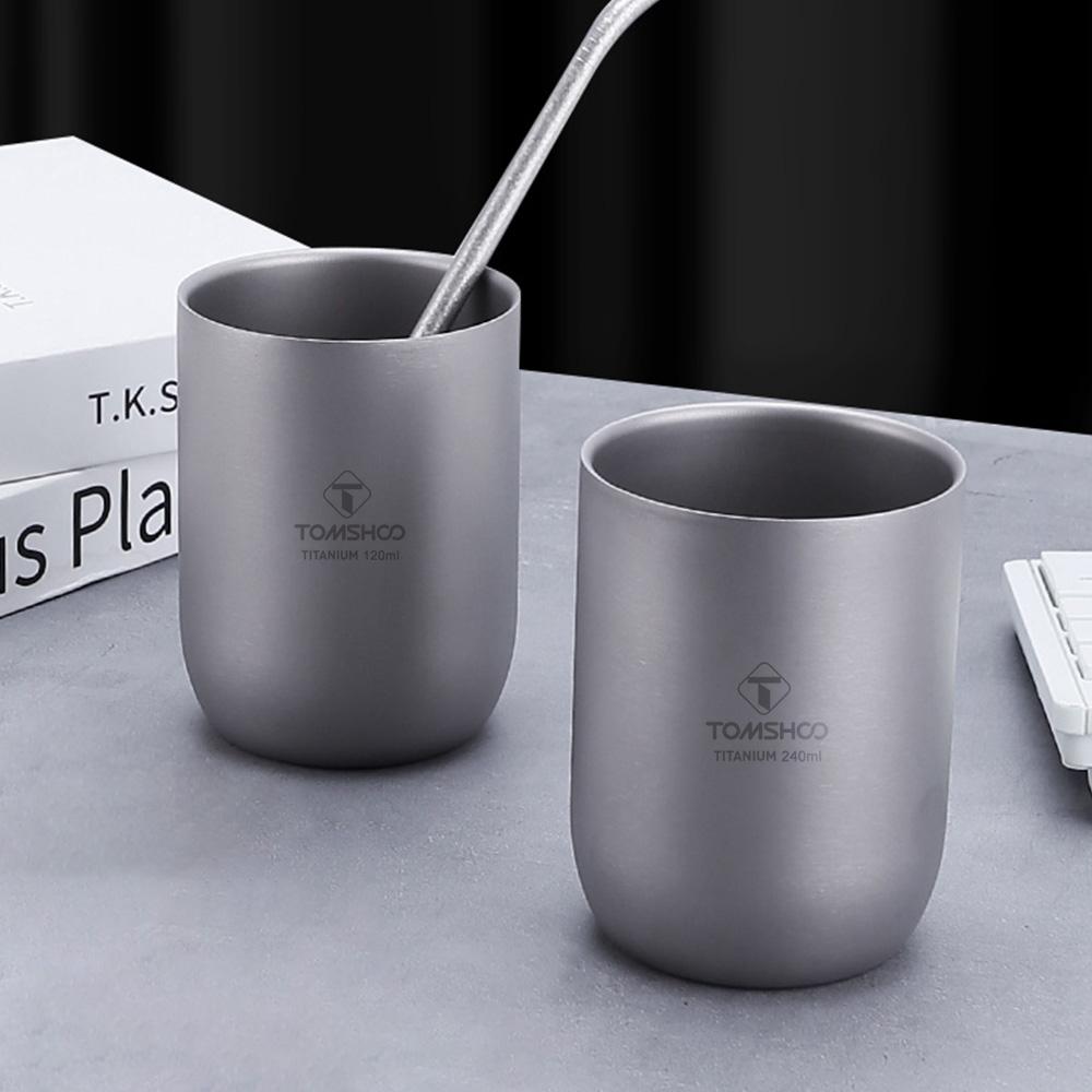 TOMSHOO Multifunctional Titanium Camping Cups Double Walled Heat Resistant Mini Tea Drink Cup Outdoor Hiking Picnic Coffee Mug