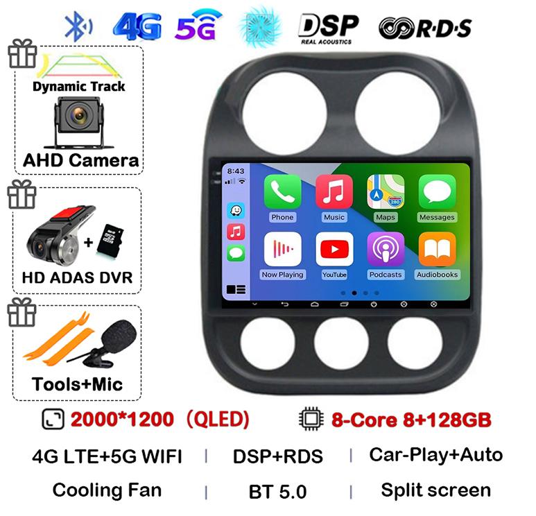 Android 14 Carplay Auto Car Radio For Jeep Compass Patriot 2010 2011 2012 2013 2014 2015 2016 GPS Multimedia Stereo Player QLED