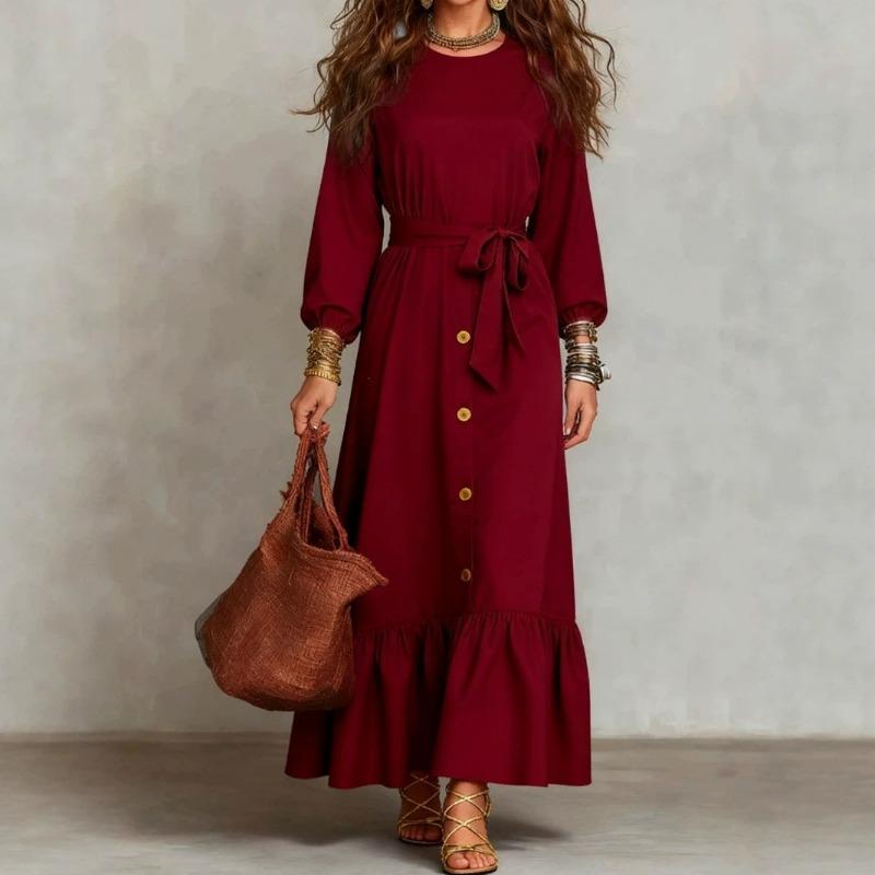Independent Station Women's Elastic Waist Dress Splicing Solid Color Ruffle Edge hem Dress