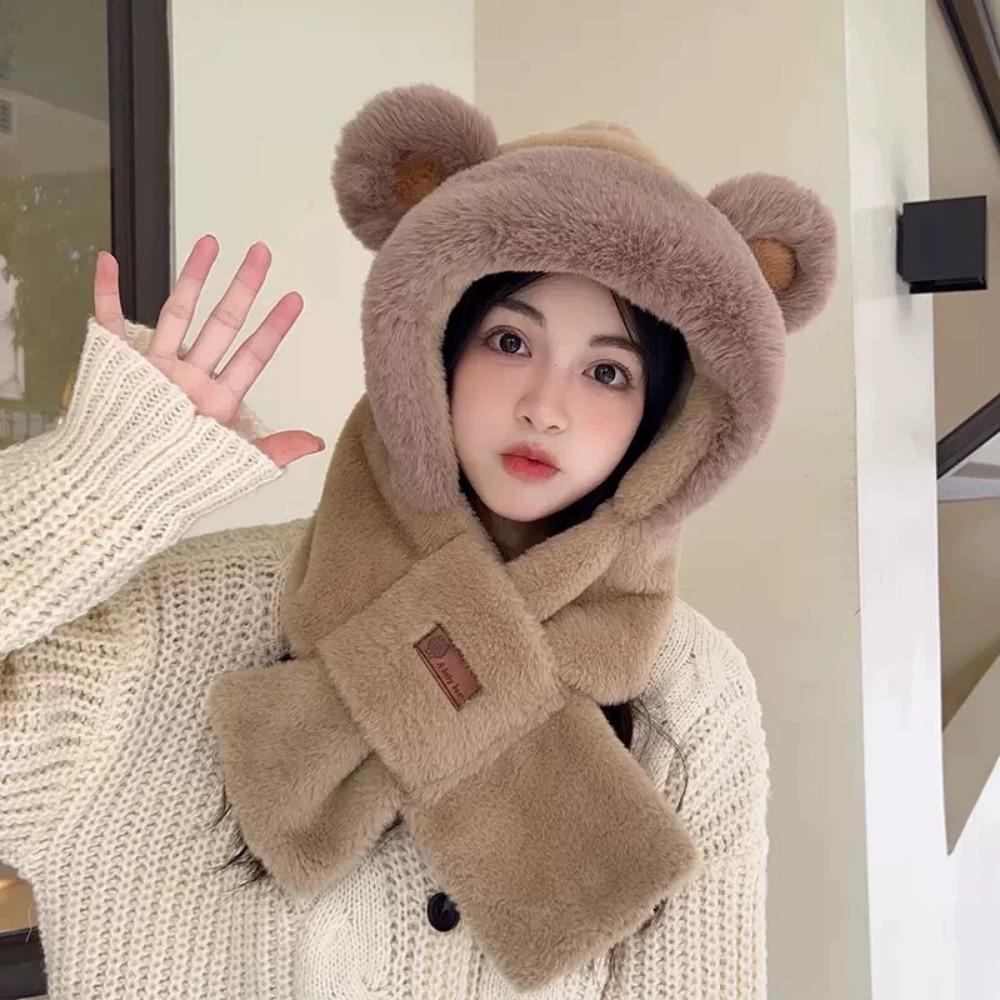 Plush Bear Hat Cute Face Small Windproof Warm Ear Protection Versatile Pullover Hat
