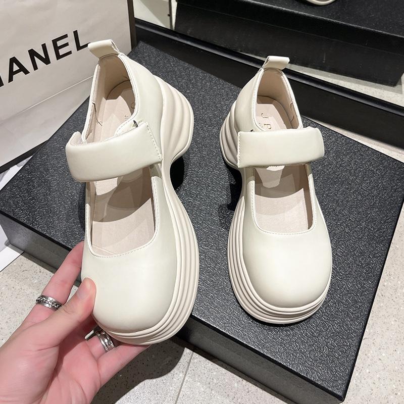 Fashion Fashionable and Minimalist Mary Jane Women's Shoes 2024 Autumn New Thick Sole Inner Elevated Casual Small Leather Shoes Heels