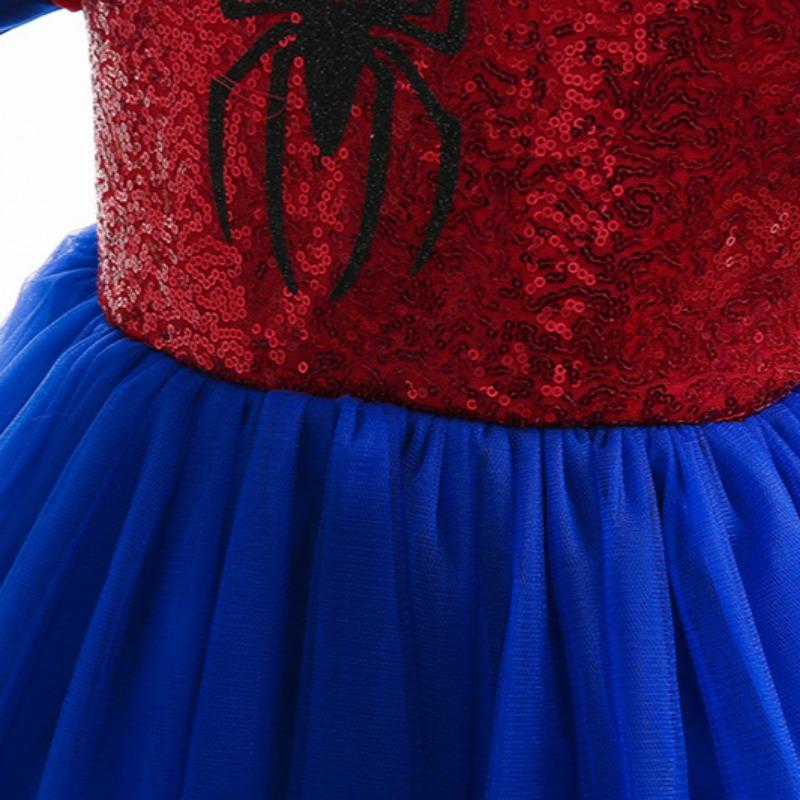 Halloween Girls Black Spider Sequins Patchwork Mesh Princess Dress