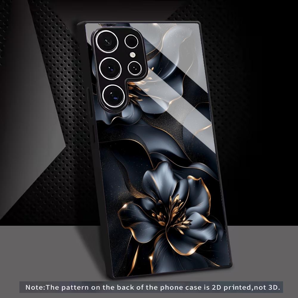 Schwarze Blumen Handyhülle Glas-Handyhülle für Samsung Galaxy S26 22 23 24 25 PLUS S21 22 23 24 25 ULTRA