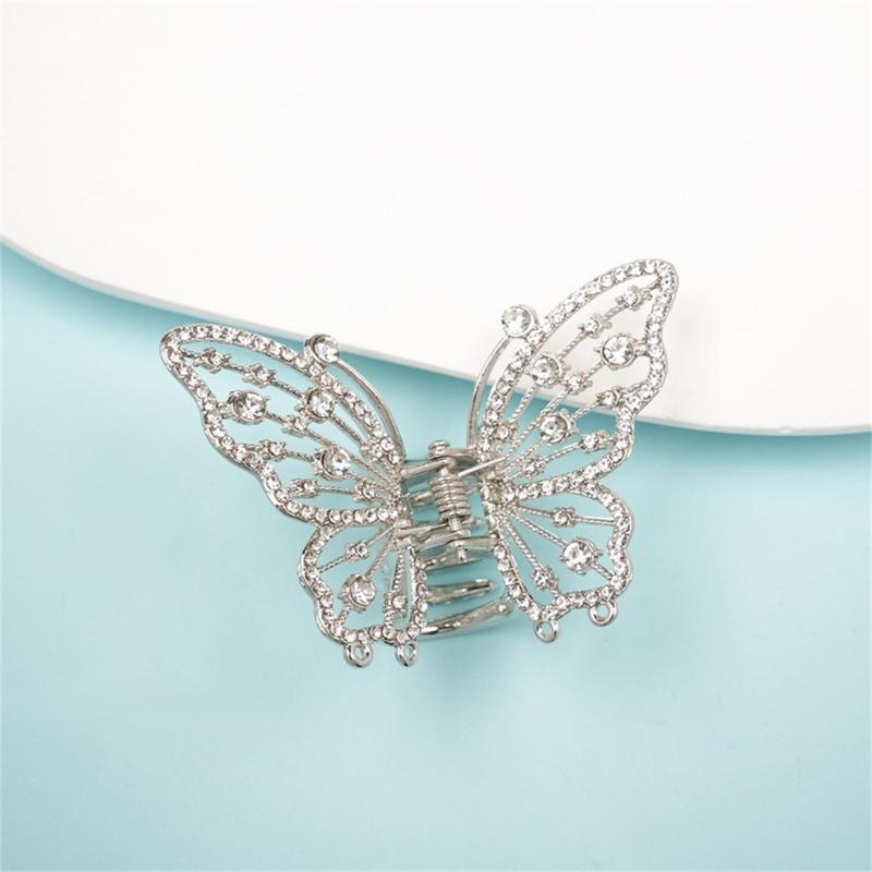 Elegant Butterfly Hair Claw Clip With Dazzling Rhinestones For Women Securely Hold Metal Hairpin Accessory