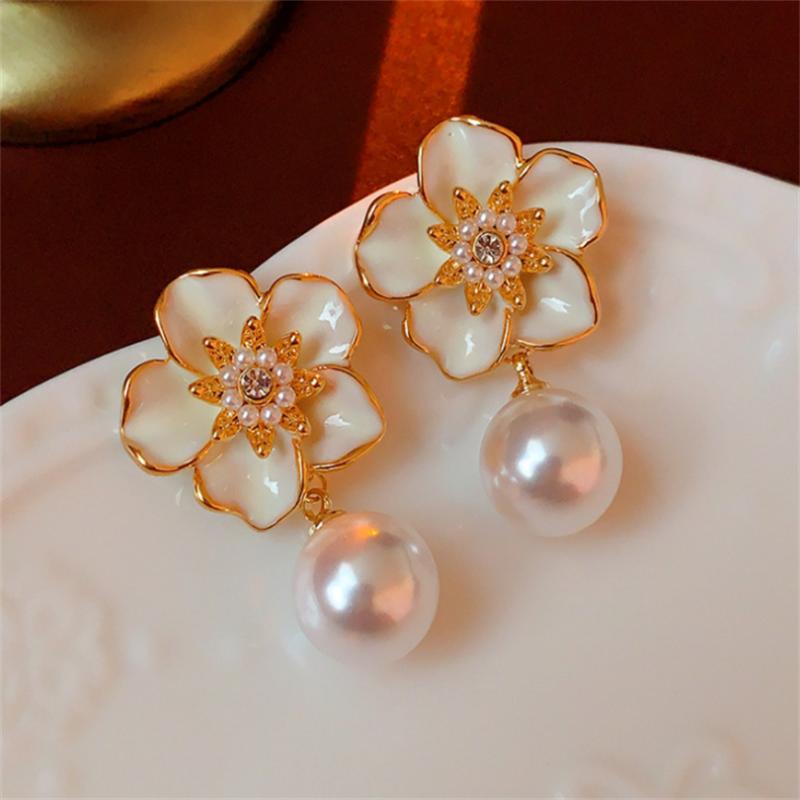 

Модные корейские серьги с жемчугом Камелия для женщин и девушек, подарочные украшения оптом белый