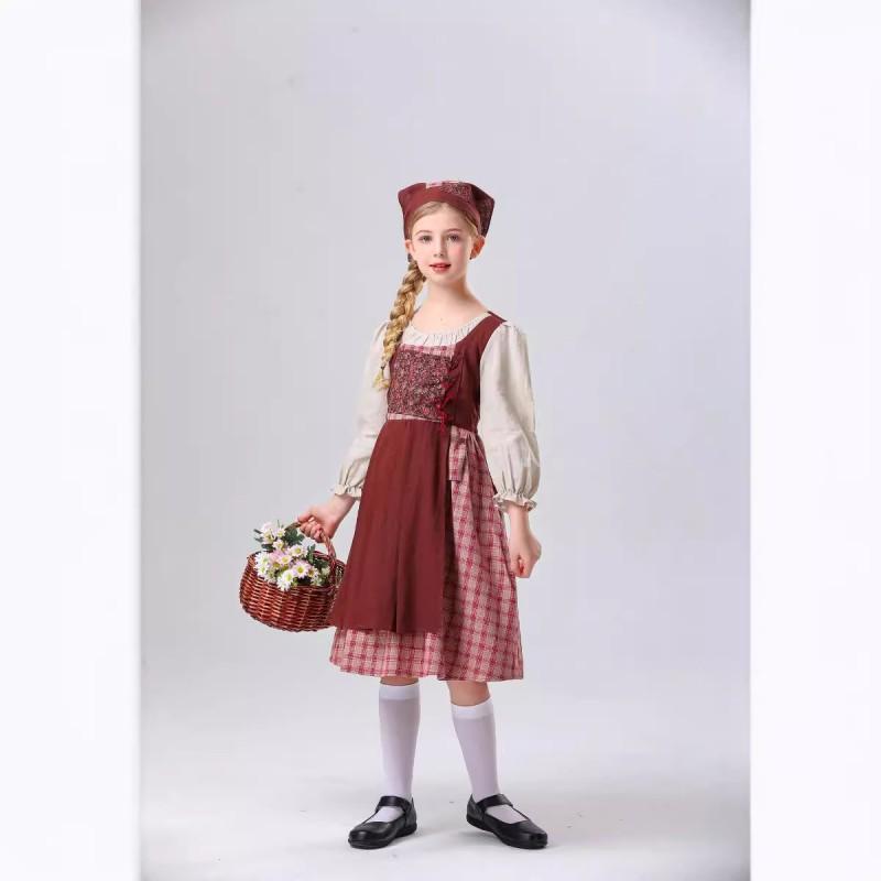 Fantasy Themed Girls Costume Set: Little Red Riding Hood Cape Match Girl Dress Halloween Party Performance