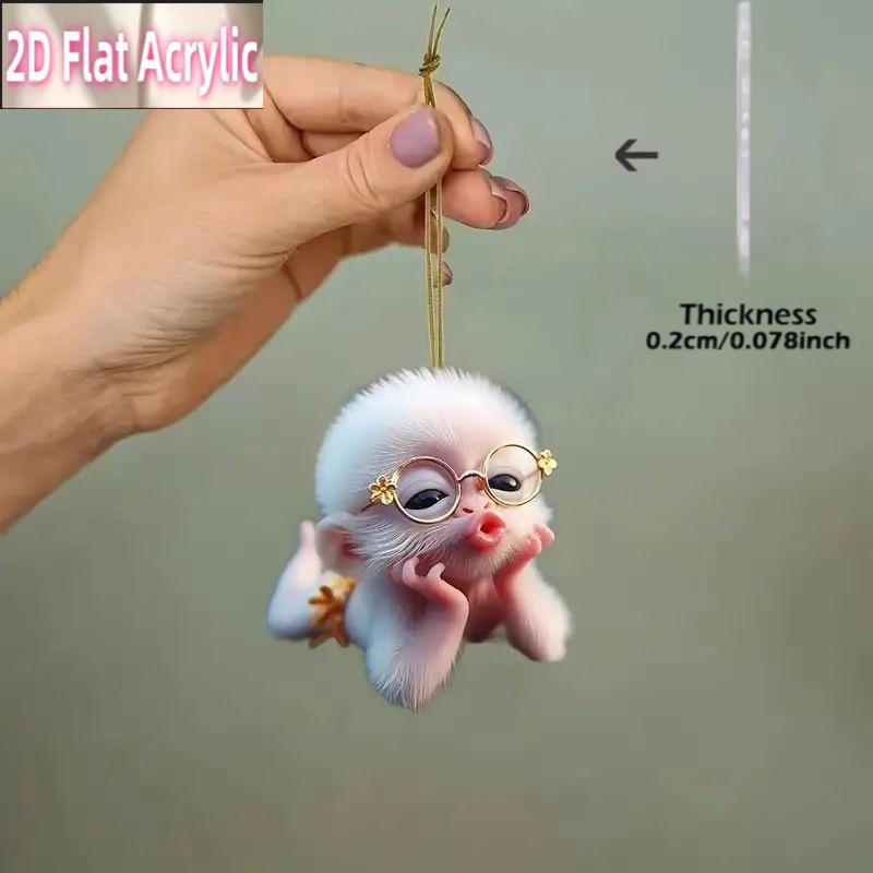 Cute 2D Monkey Car Mirror Hanging Ornament - Adorable 2D Flat Monkey Keychain, Backpack Pendant, and Christmas Tree Decoration