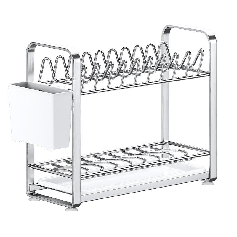 Compact Double-Layer Stainless Steel Dish Rack for Kitchen Countertop