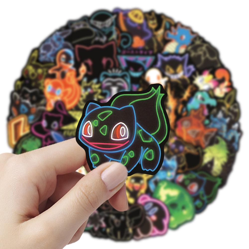 50 Neon Pokémon Cartoon Stickers - Cute Pokémon Pocket Monsters Stickers