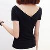 Sommer Damen Sexy T-Shirt mit tiefem V-Ausschnitt, kurzärmelig, kausal, unregelmäßig, einfarbig, Übergröße