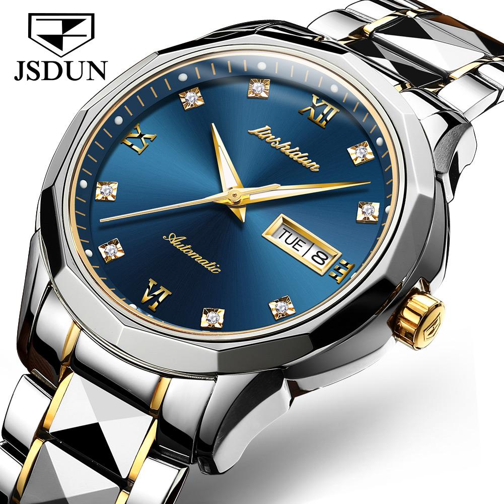 JSDUN 8813 Herren Mechanische Uhr Perfektes Stahlarmband Wasserdichtigkeit Kalender Einfache Freizeit Armbanduhr