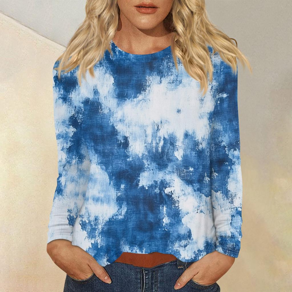 Women's Fashion Casual Round Neck Long Sleeve Printed T-shirt Top