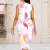 Women Plus Size Round Neck Sleeveless Colorful Printed Bodycon Midi Dress