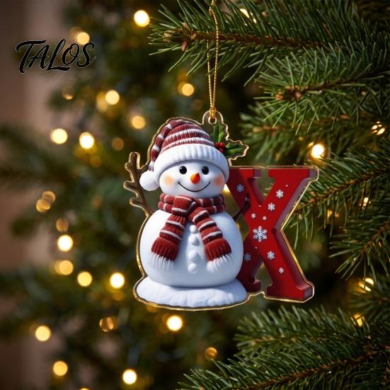 Gift for Family Friends 26 Letter Christmas Ornaments, 2D Flat Snowman Hanging Decoration, Acrylic A-Z Clear Pattern Tree Decor Alphabet Letters