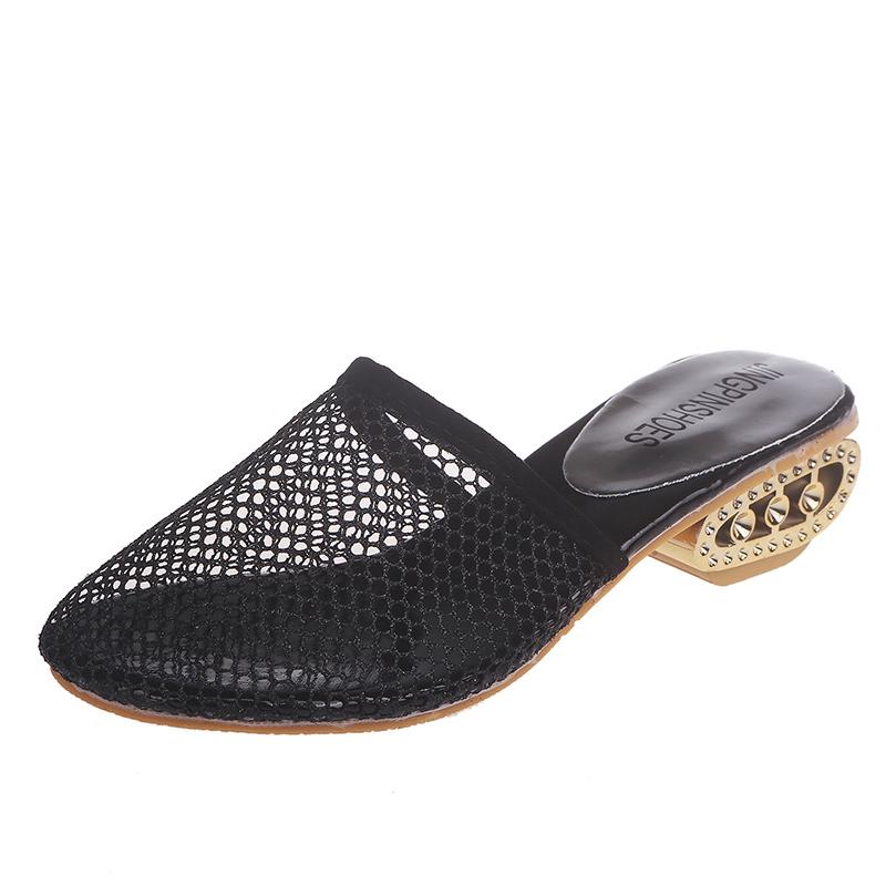 Summer Women Slippers Sexy Mesh Mules Indoor Home Slides Square Toe Female Shoes Outdoor Clogs Beach Sandals Flip Flops 43