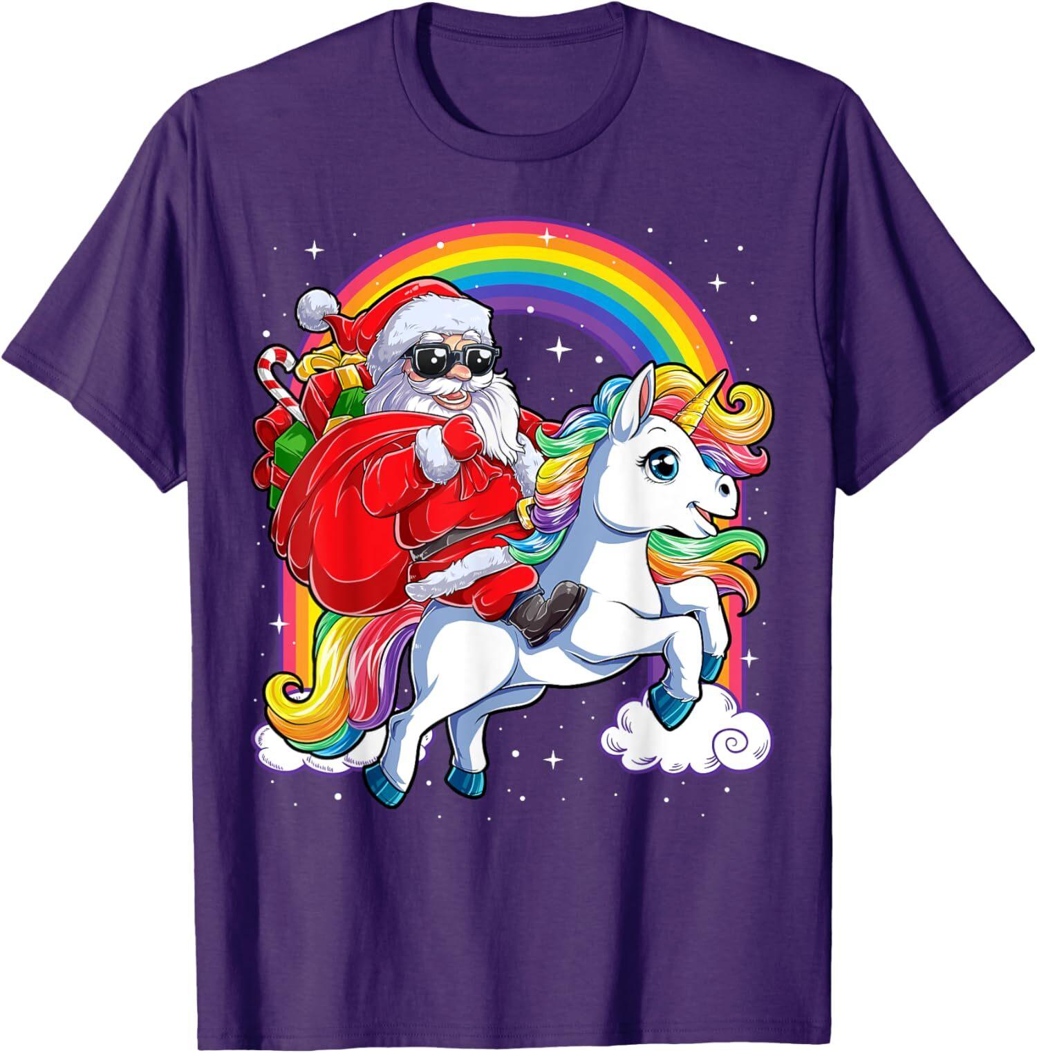Unicorn Santa s Rider Boy Funny Cool Christmas Design T-Shirt S разноцветный
