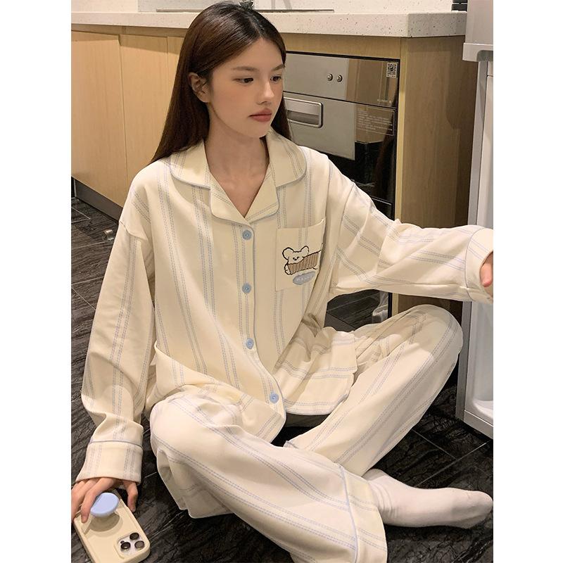1011 new pajamas women's autumn and winter sweet and cute long-sleeved trousers girl raw loungewear suit can be worn outside