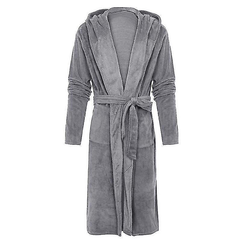 Men Winter Flannel Hooded Thick, Long Sleepwear Nightgown