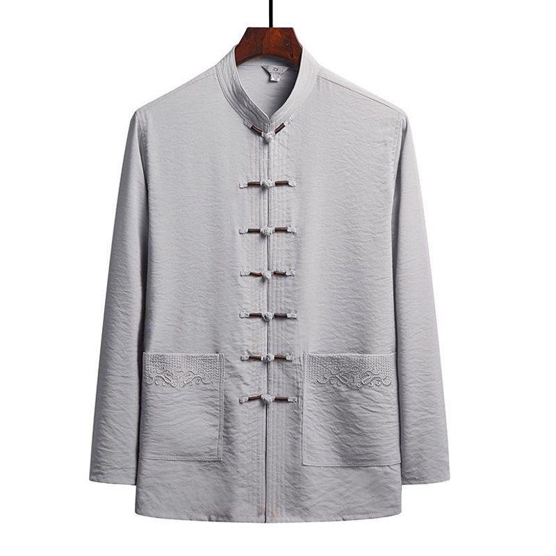 Men's Tang Suit Ice Silk Set - Long-Sleeve Chinese Tai Chi Hanfu for Spring/Summer