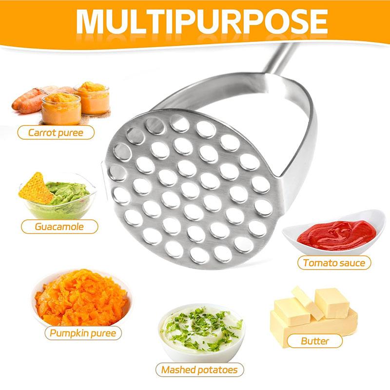 Stainless Steel Potato Masher Ricer, Heavy-Duty Metal Mashing Utensil, Hand Smasher for Potatoes, Avocado, Beans