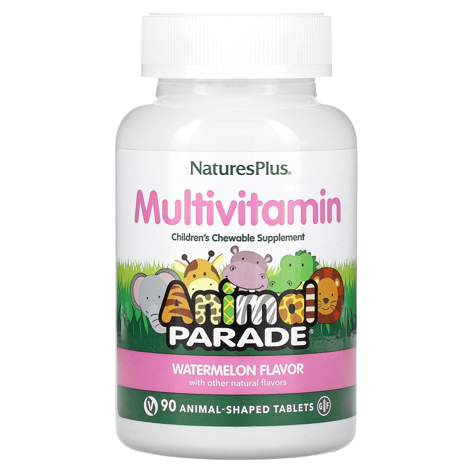 

NaturesPlus, Animal Parade, дитяча жувальна полівітамінна добавка, кавун, 90 таблеток у формі тварин