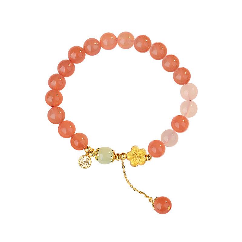Graceful Charm Peach Blossom Bracelet: Red Agate & Pink Crystal for Women