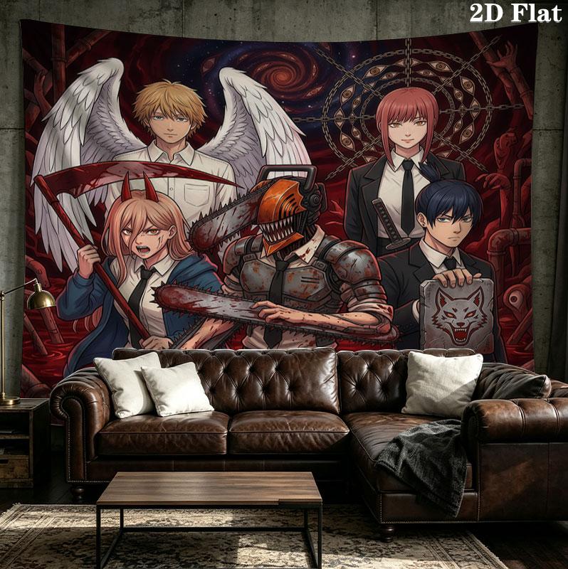 Tapestry da Parete Chainsaw Man Appeso Estetico alla Parete Coperta in Tessuto Stampato Arazzi Decorativi per Camera da Letto Soggiorno Arredamento per la Casa