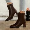 Elegant Square Toe Block Heel Ankle Boots For Women Leather Back Zipper Short Boots Woman Fashion High Heel Boots