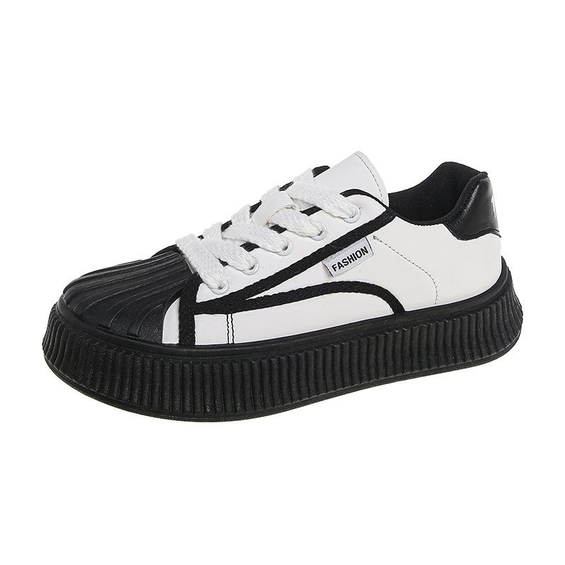 Women's Platform Shell Head White Shoes Autumn New Fashion Trendy Casual Flat Biscuit Shape Shoes Sneakers