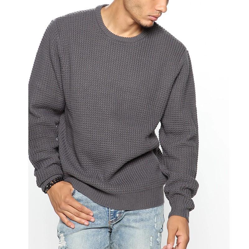 Men S Loose Long Sleeve Crew Neck Solid Color Knit Sweater