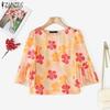 ZANZEA Women Casual Round Neck 3/4 Sleeve Floral Print Blouse