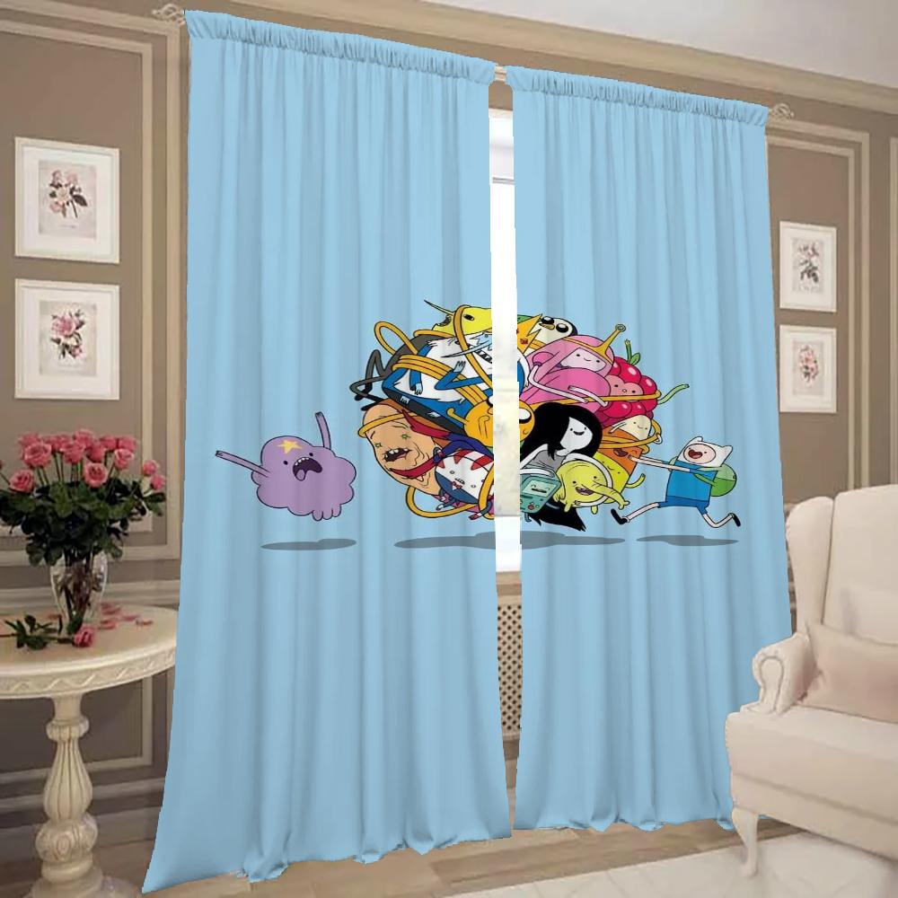 Zasłony Okienne Kuchenne do Salonu 2 Sztuki Zasłony Zaciemniające Zasłona na Drzwi A-adventure Time Przegroda Dekoracja Sypialni