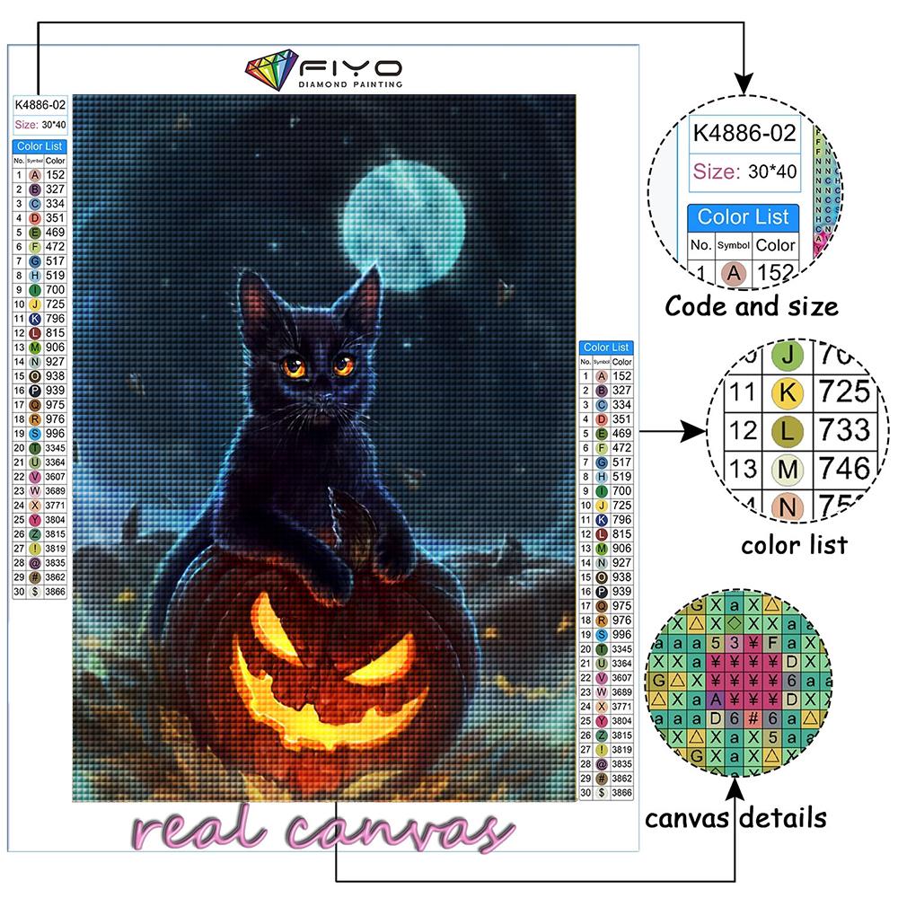 Full 5D Diy Diamond Painting Halloween Pumpkin And Black Cat 5D Diamond Painting