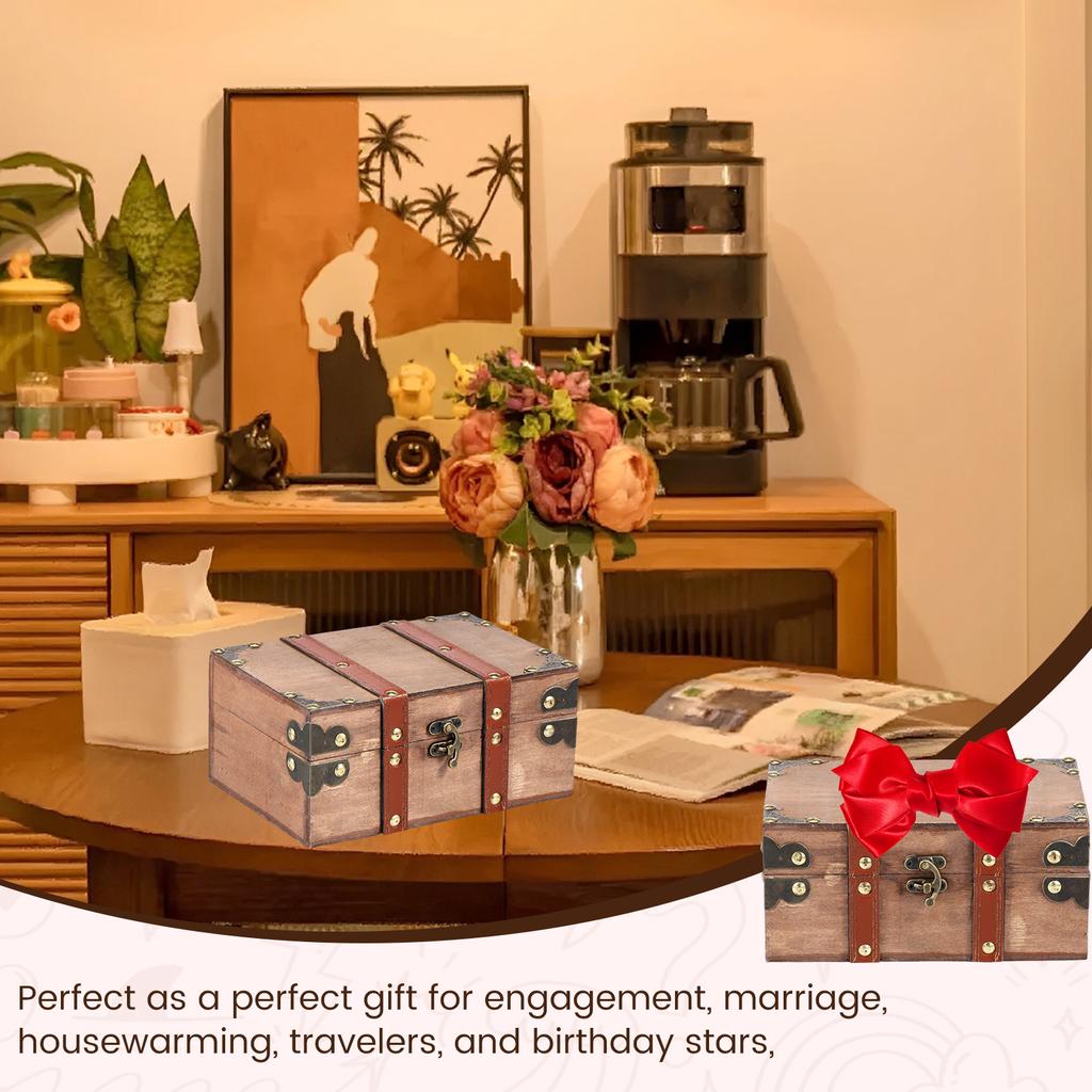 Aufbewahrungsbox aus Holz, Vintage-Schatz, Schmuckschatulle, Piraten-Schatzkiste, Geschenkboxen, Organizer, Behälter für Schmuckringe, Neu