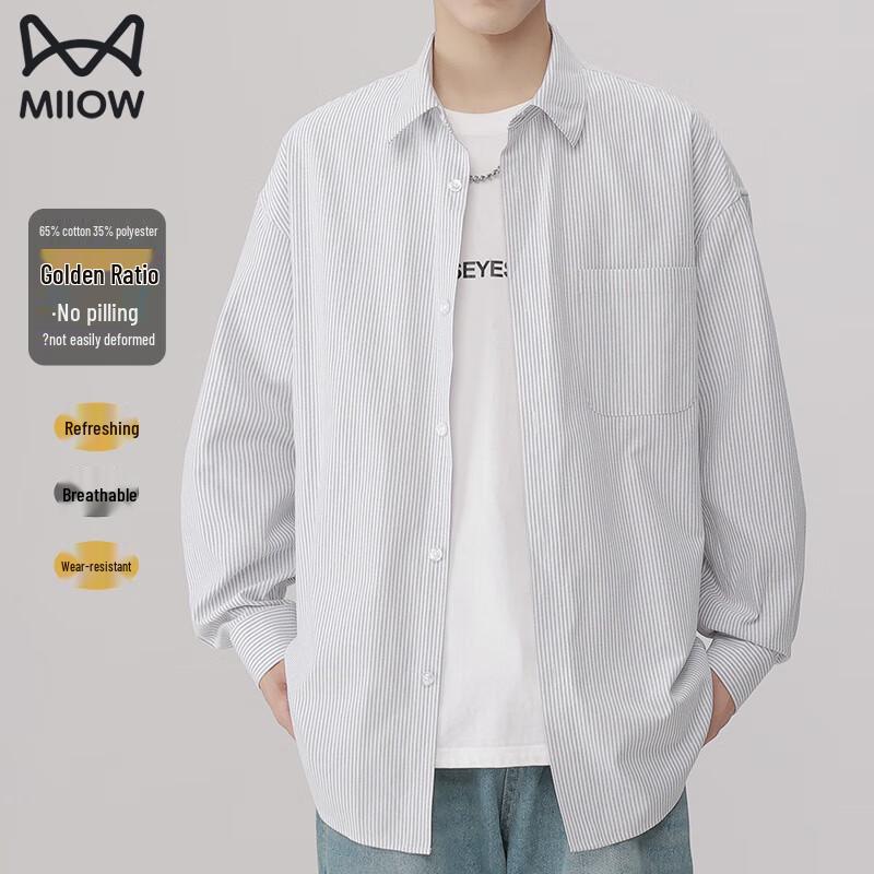 MiiOW Men's Striped Long-Sleeve Casual Shirt