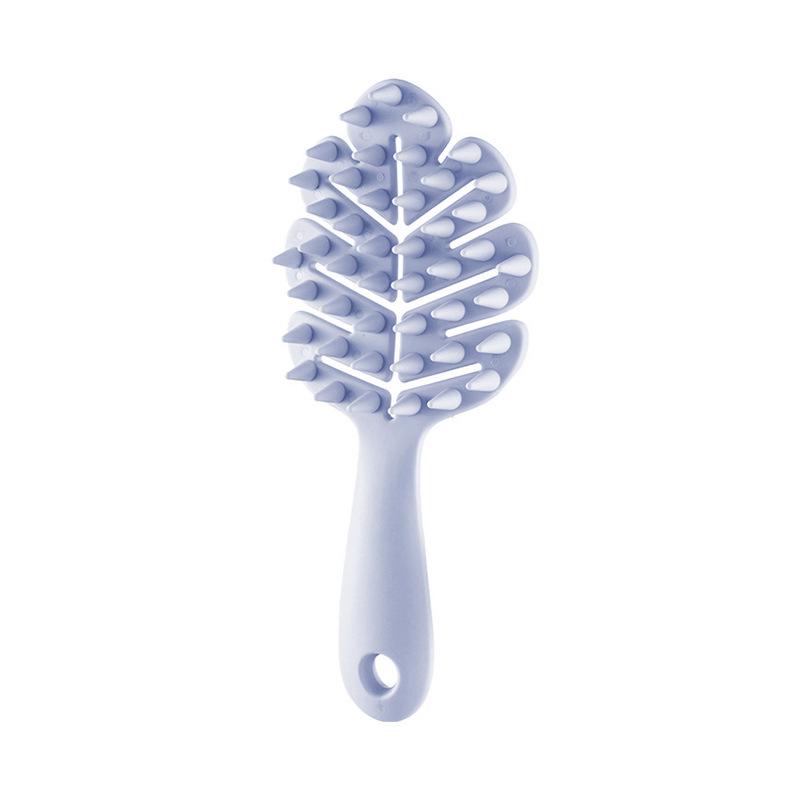 Leaf Shaped Silicone Hair Brush Long Handle Hollow Out Design for Wet And Dry Use Non-Damaging Scalp Massage Comb Cleaning Itch